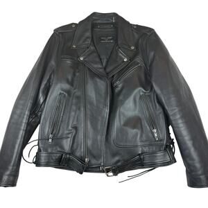Wilsons Leather Black Motorcycle Jacket Size L